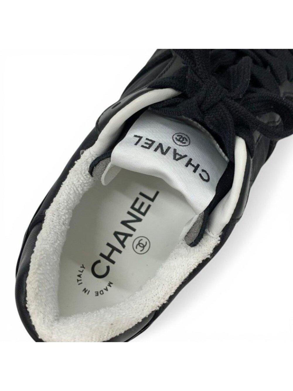 Chanel Sneakers Shoes Suede Nylon Black CC Logo - Picture 7 of 10